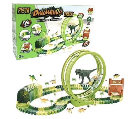 Pista Dinossauro Track com Looping e Acessórios 119 Peças + Carrinho, DM Toys, DMT6132