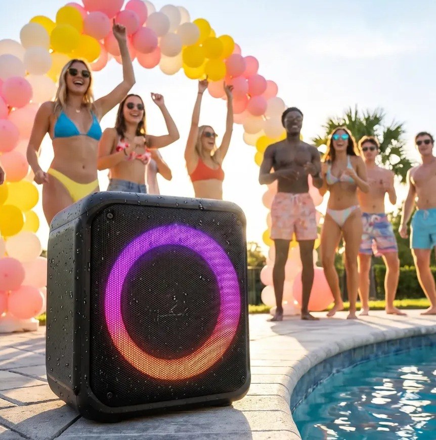 Caixa De Som Bluetooth 600W Portátil 6,5 3000mah Karaokê Rgb Preto 5v Bateria até 5h