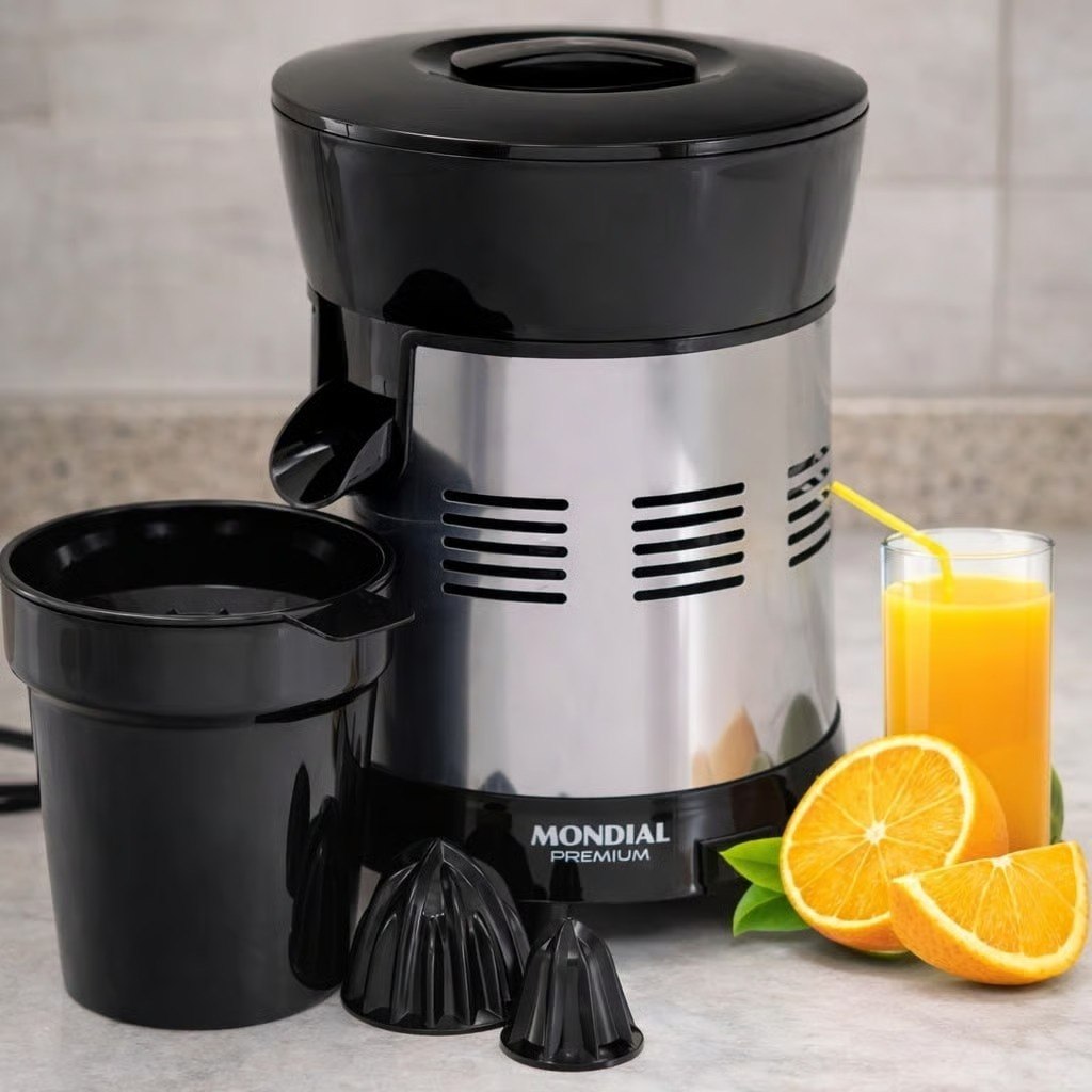 🤓MONDIAL Extrator de Sucos Turbo Premium Preto/Inox, 250W, Bivolt - E-10