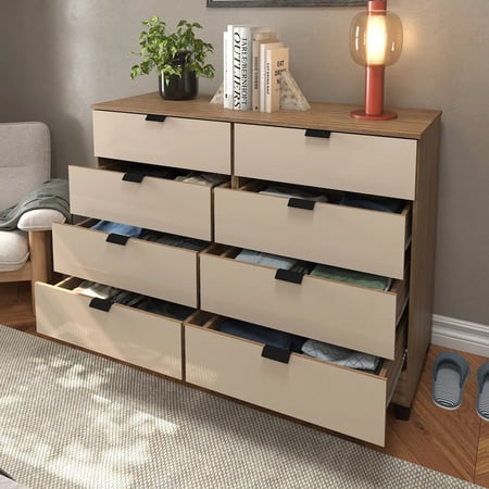 Cômoda Moderna Industrial 8 Gavetas Para Organização No Quarto Casal Off White