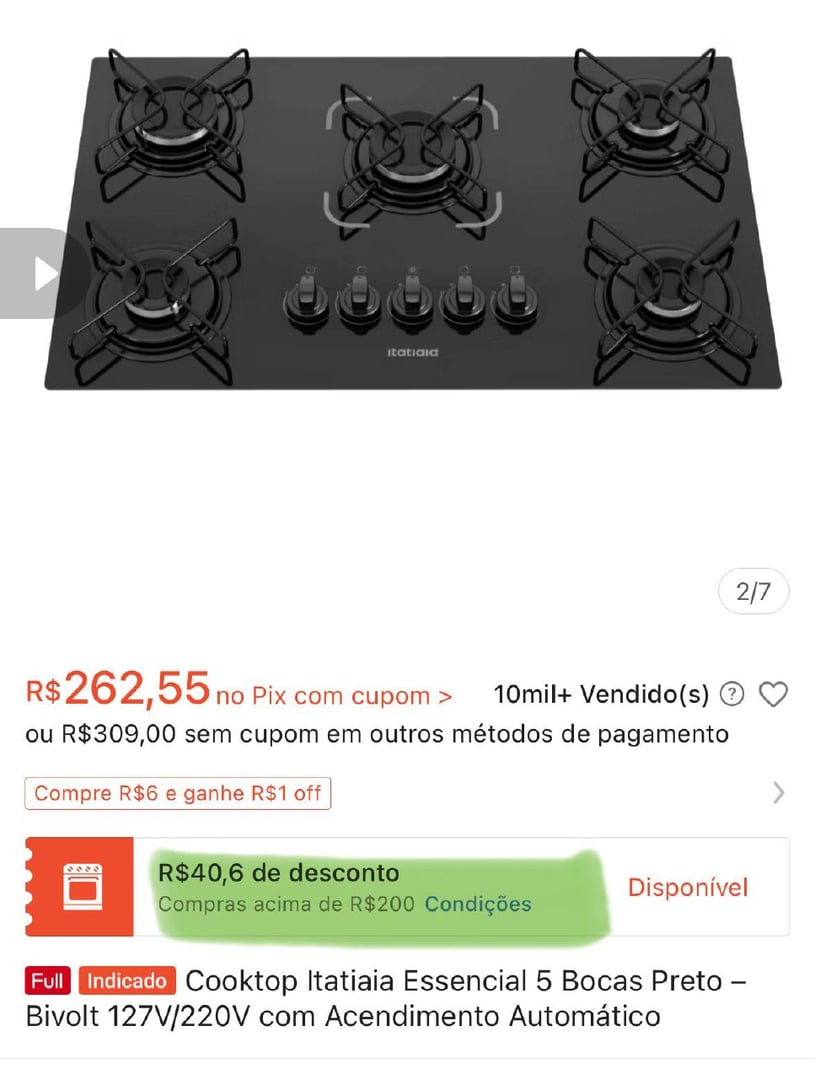 Cooktop Itatiaia Essencial 5 Bocas Preto – Bivolt 127V/220V com Acendimento Automático