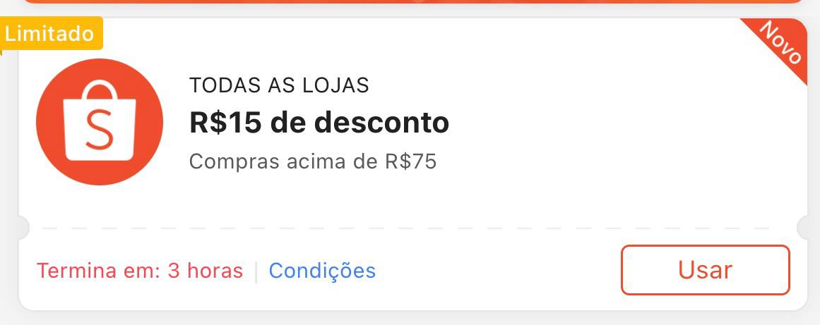 Cupom R$ 15 a partir de R$ 79 - Shopee