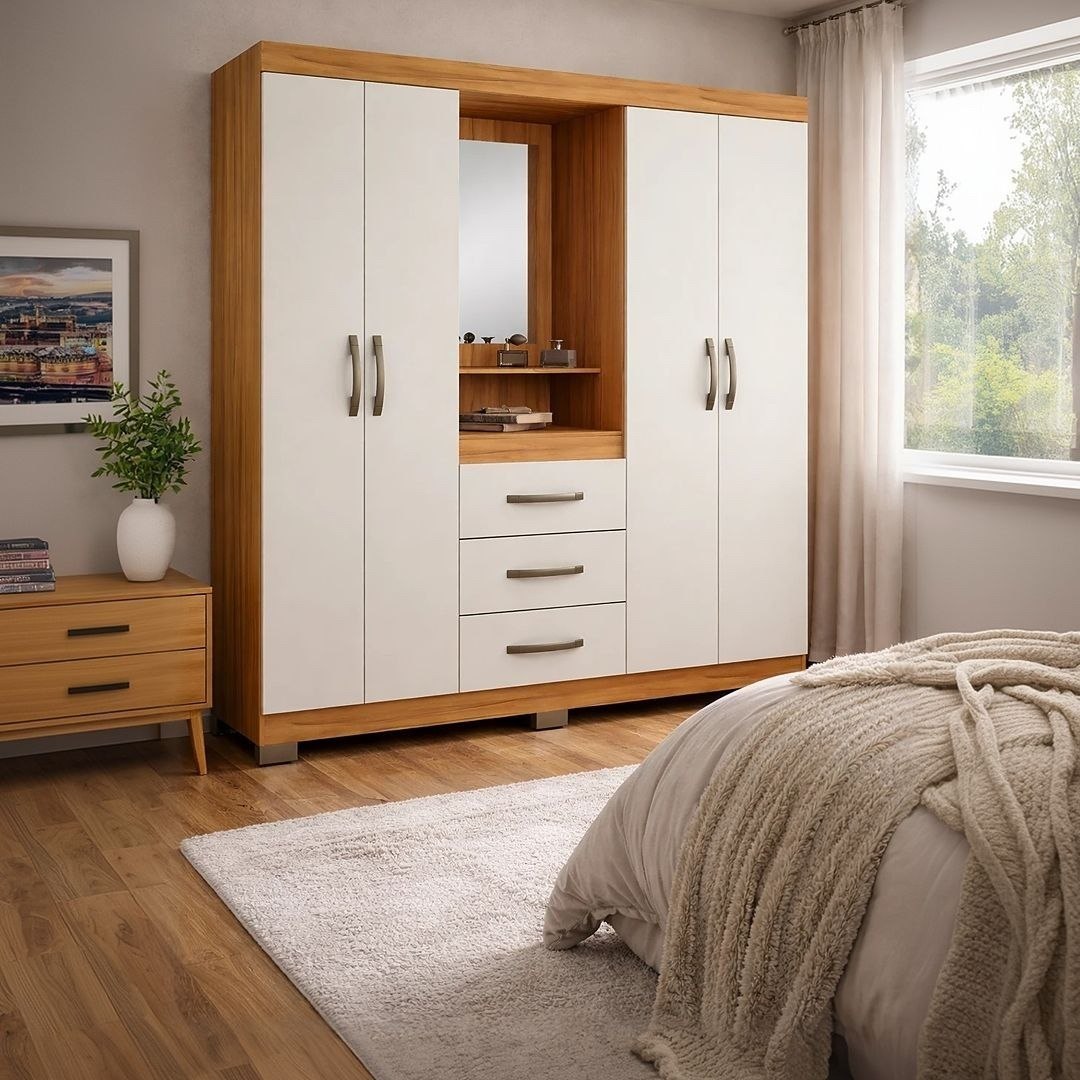 Guarda-roupa Notavel Nt 5015 Nt 5015 Cor Freijó/off White De Mdf Com 4 Portas Articuladas