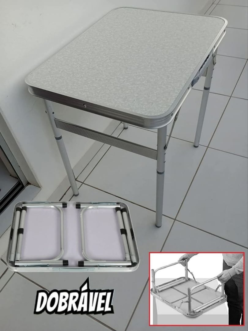Mesa Dobrável Camping Alumínio 60x45cm Vira Maleta Cor Prateado