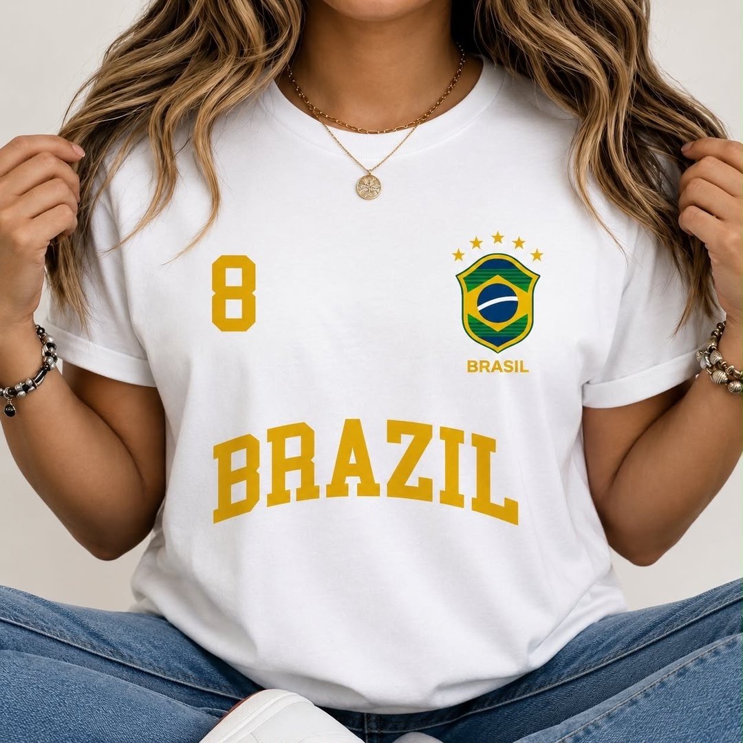 Blusa T-shirt Brasil Hexa Algodão Feminina TAm. P ao GG - 3 cores