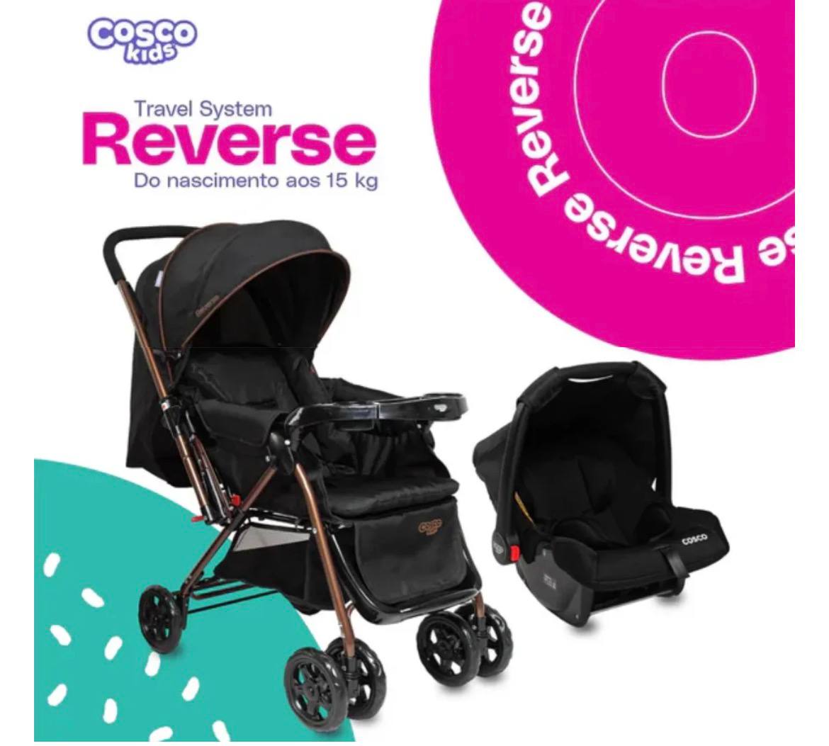 Travel System Cosco Kids, Reverse Duo, 0 a 15kg, Preto Bronze