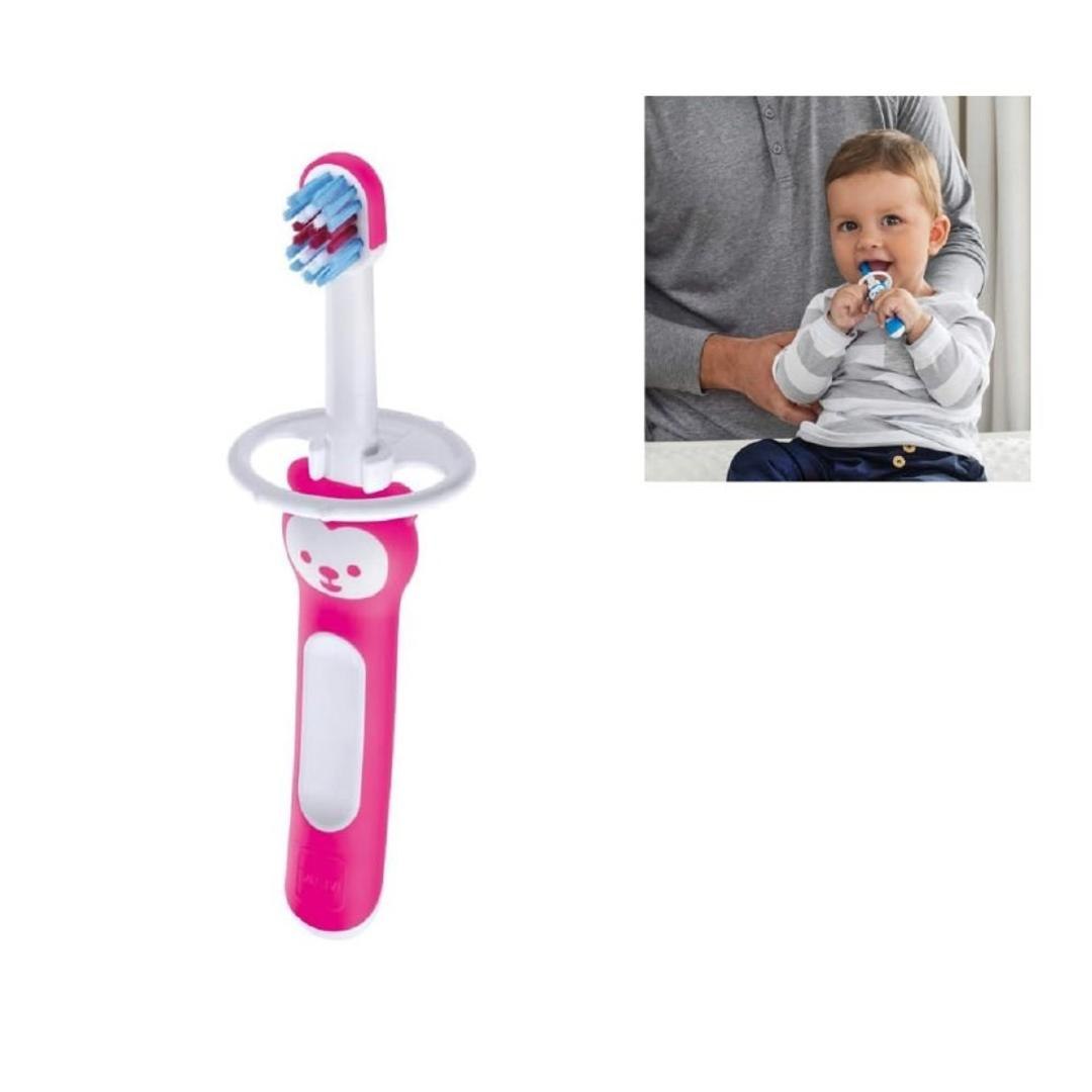 MAM Baby 1 Escova de Dentes Baby's Brush com Trava de Segurança para Crianças de 6+ Meses Com Cabo Ergonômico e Fácil de Segurar, Rosa