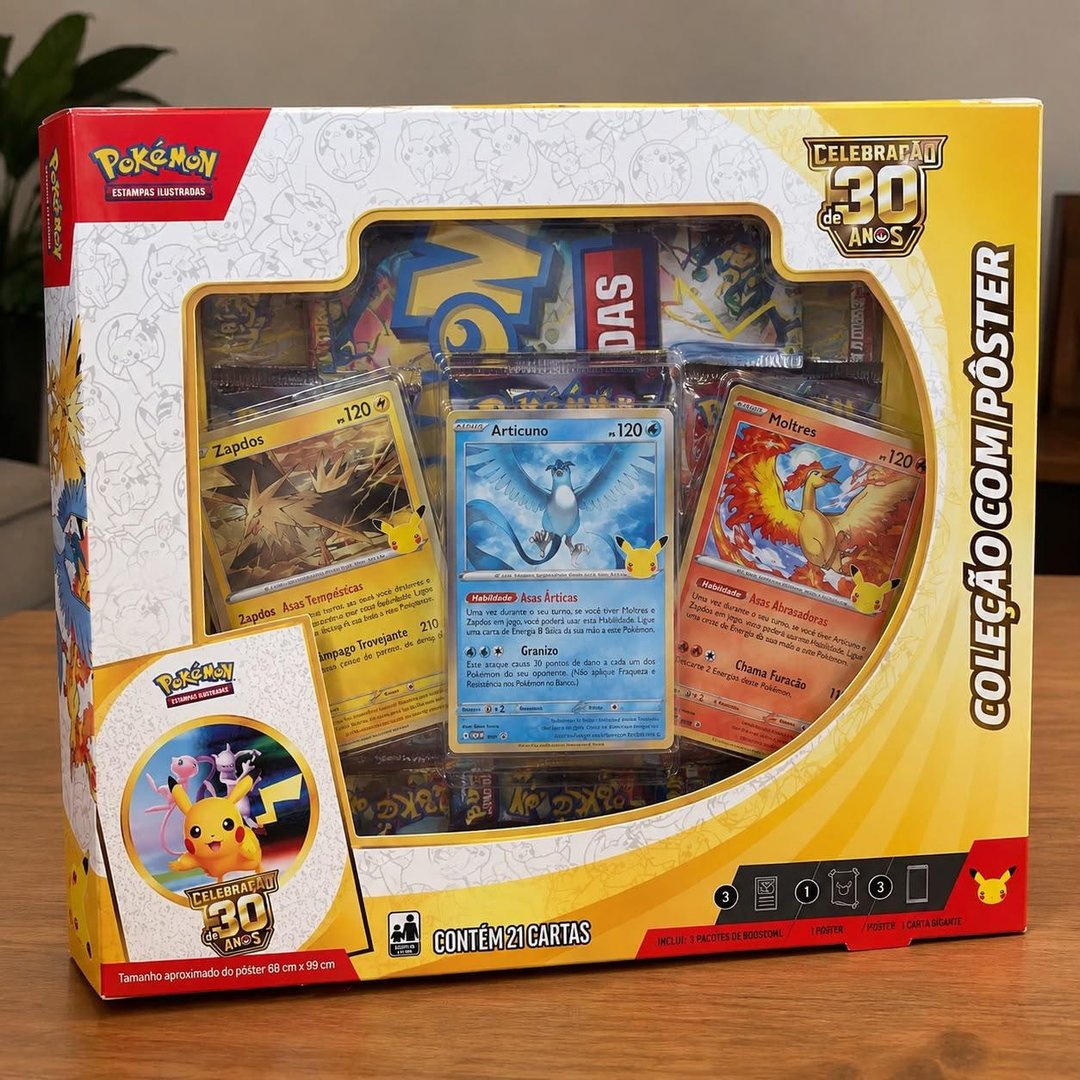 Pokémon TCG, Celebração de 30 anos – Box Pokémon Coleção com Pôster