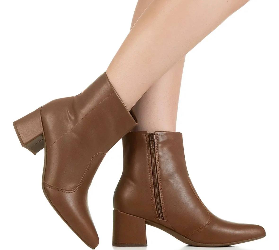 Bota Feminina Bico Fino Cano Curto Salto Clássica Elegante