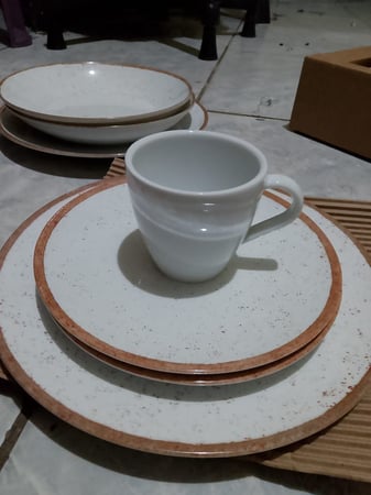 Aparelho de Jantar 20 Peças Tramontina Redondo Porcelana Branco e Marrom Mare