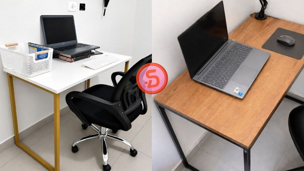 Escrivaninha Industrial Mesa Estudo Aparador Office Aço Mdf