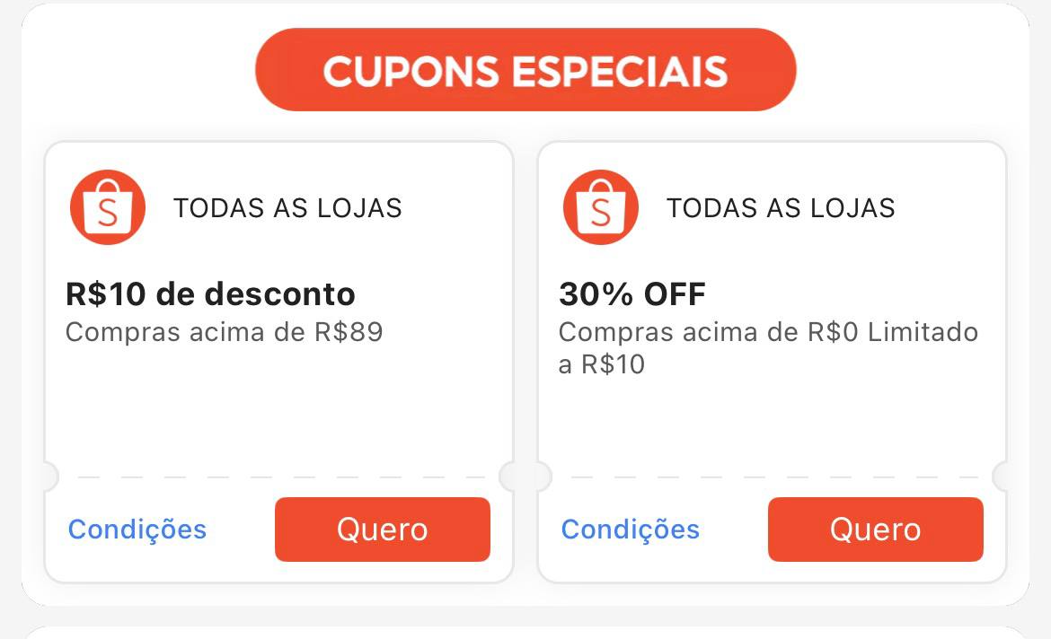 Cupons Especiais - Shopee