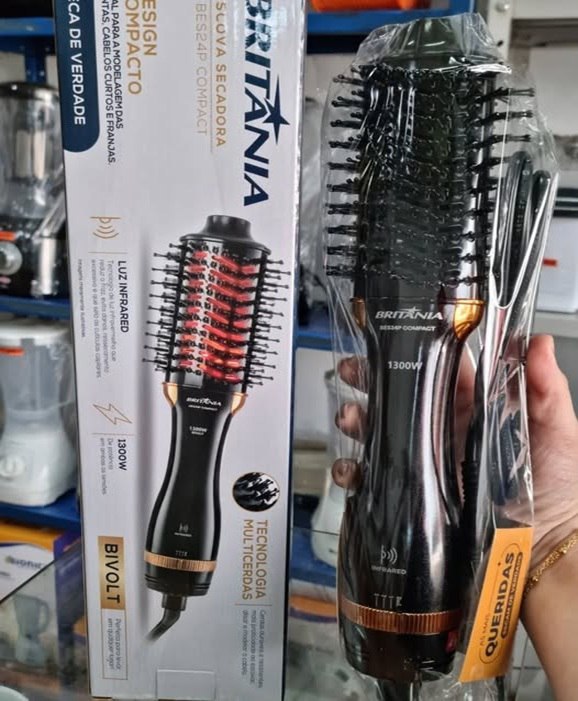 Escova Secadora 3 em 1 Britânia Compact 1300W 2 Velocidades Turmalina com Íons - Bivolt