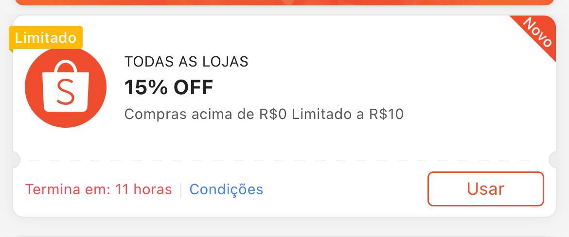 Cupom 15% Limitado a R$ 10 - Shopee
