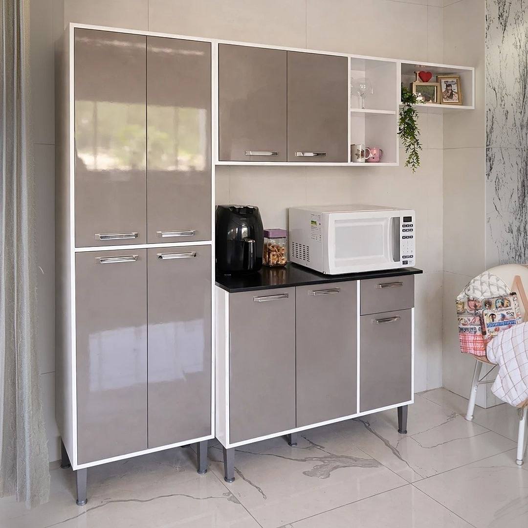 Armário De Cozinha Compacta Xangai Multimóveis Vm2840 Branco/lacca Fumê