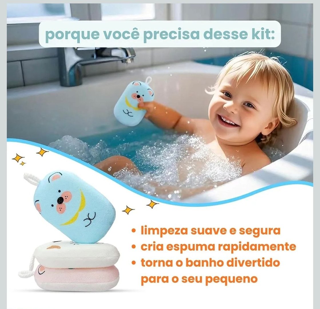 Kit 3 Esponjas de Banho Infantil – Loofah Suave e Absorvente para Bebês e Crianças, Esfoli...
