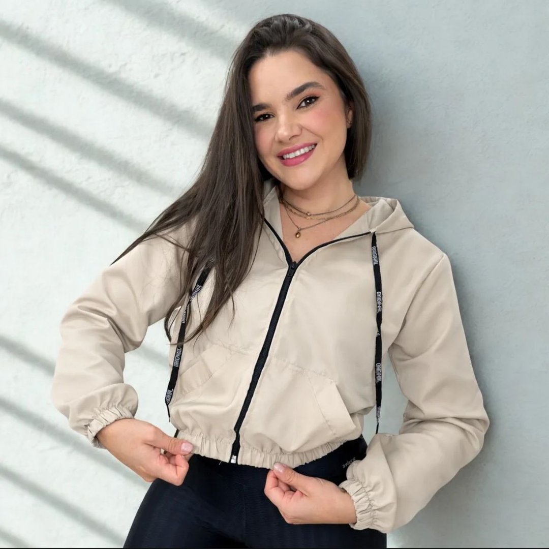 Jaqueta Corta Vento Resistente Capuz Bolso Leve Academia Zíp