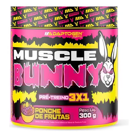Pré Treino Muscle Bunny C/300g - Adaptogen Sabor Ponche De Frutas