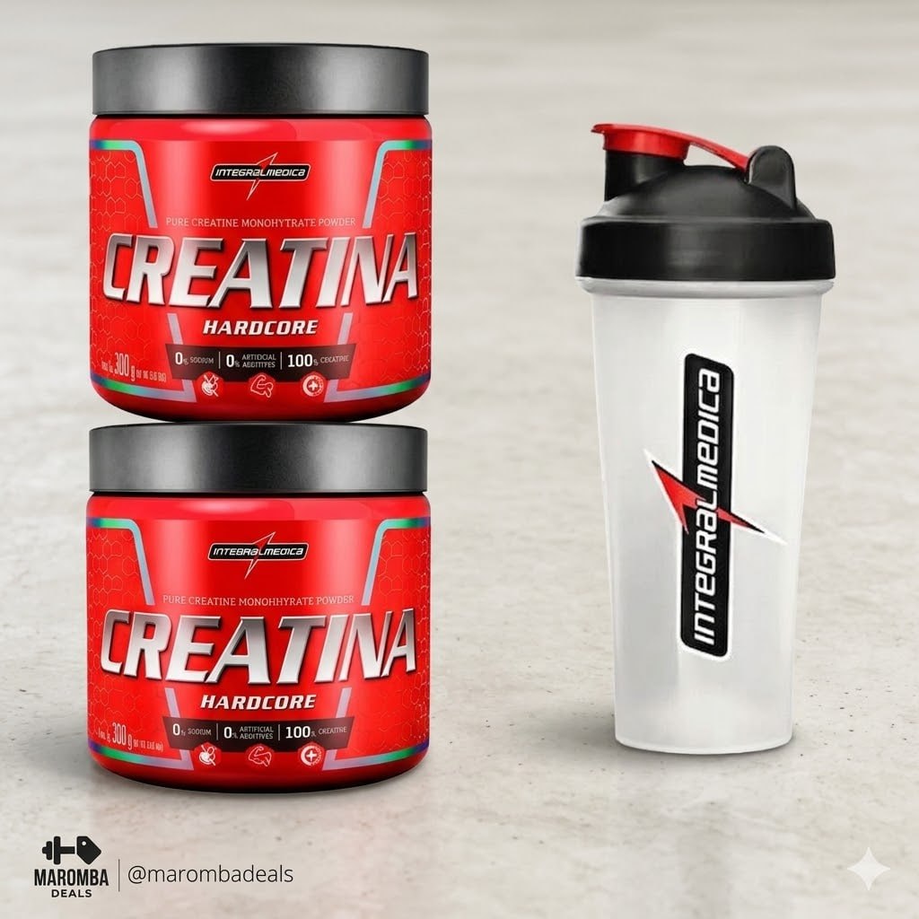 Kit 2 Creatina Integralmedica 300g + Coqueteleira 600ml Sem Sabor