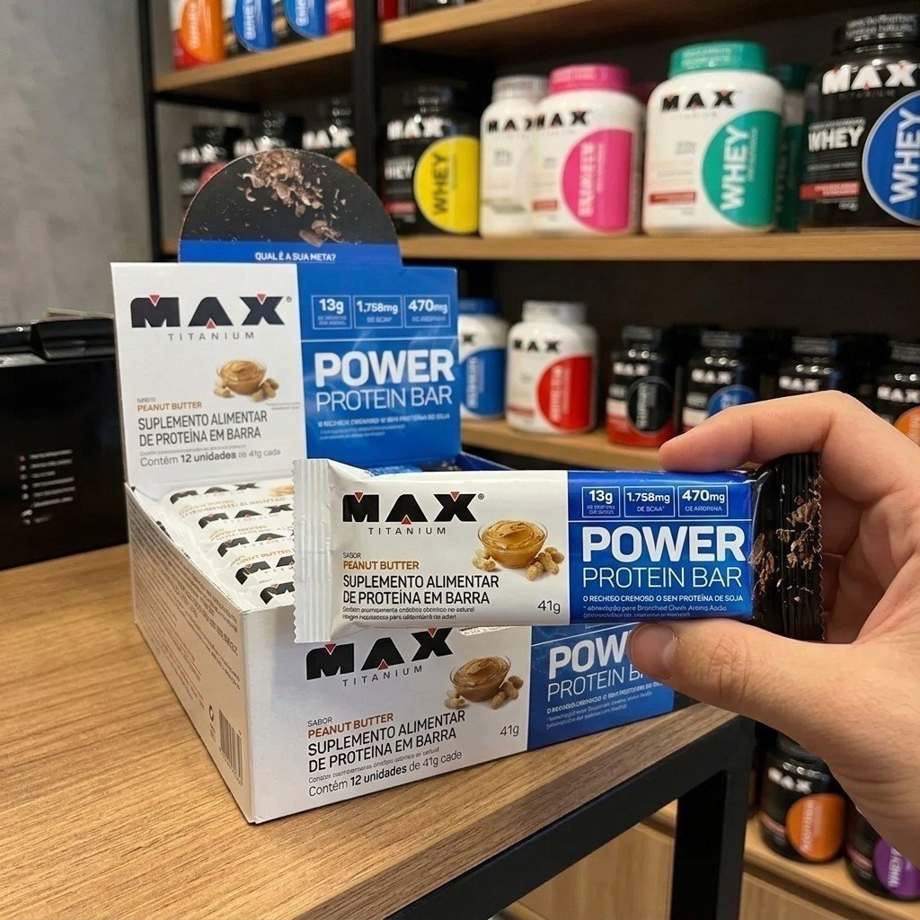 Power Protein Bar 41g Display Com 12 Unid Max Titanium Sabor Milk caramel