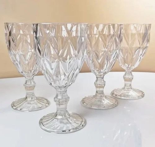 Jogo 6 Taças De Cristal 340ml Diamond Transparente Lapidado Vitrex