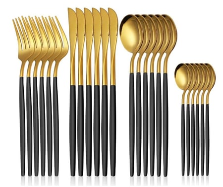 MODUS Talheres 24 Peças Aço Inox Faqueiros Com Colher Facas Garfo (Ouro Preto 24Peças)