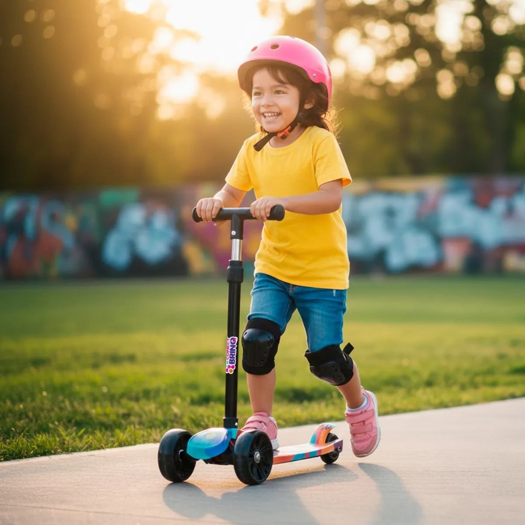 Patinete Infantil 3 Rodas Dobrável Com Led Conect Brinq Bv0011 Brinquedo Para Crianças Est...