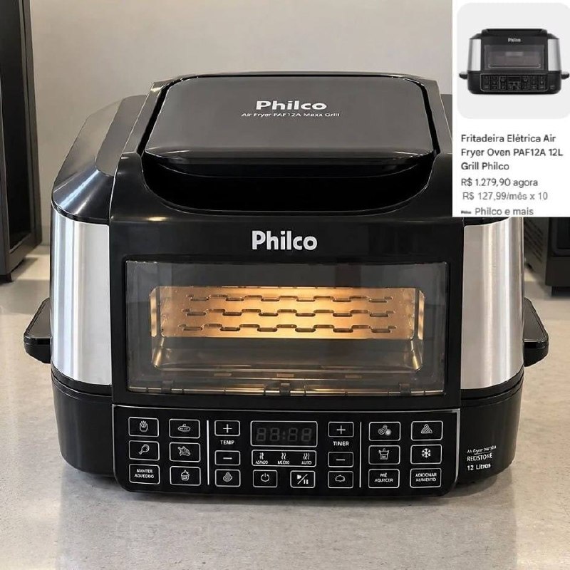 Fritadeira Elétrica Air Fryer Philco PAF12A Barbecue Digital 12L Preta - 220V