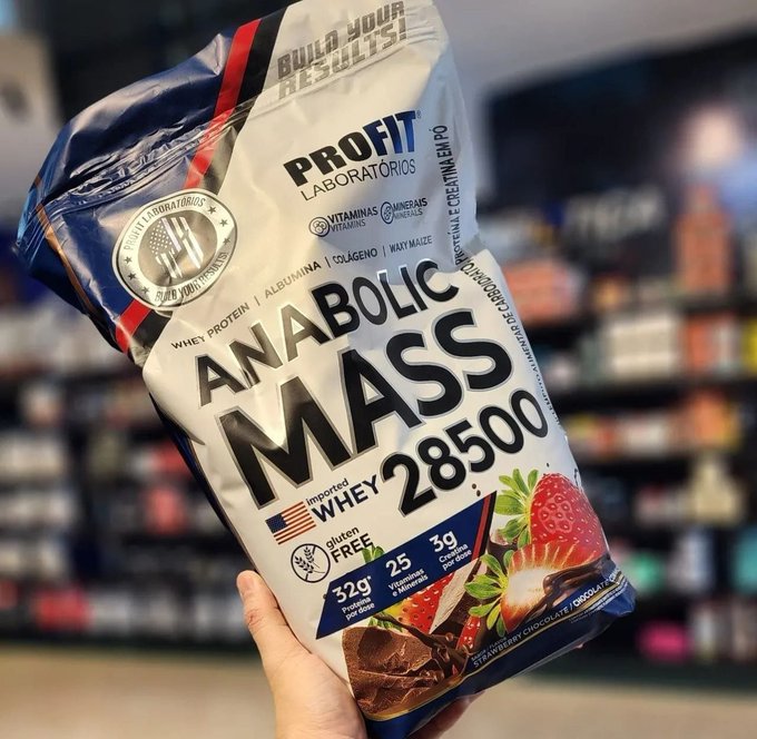 Hipercalórico Anabolic Mass 28500 3kg Profit Labs Sabor Morango
