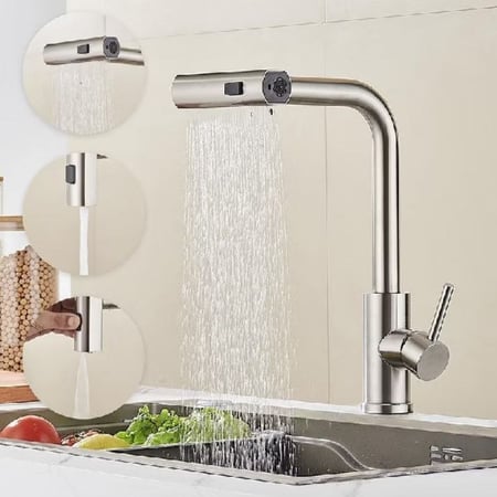 Torneira Cascata Cozinha Gourmet Bancada Misturador Aço Inox 304 Cor Prata Escovado Yesop