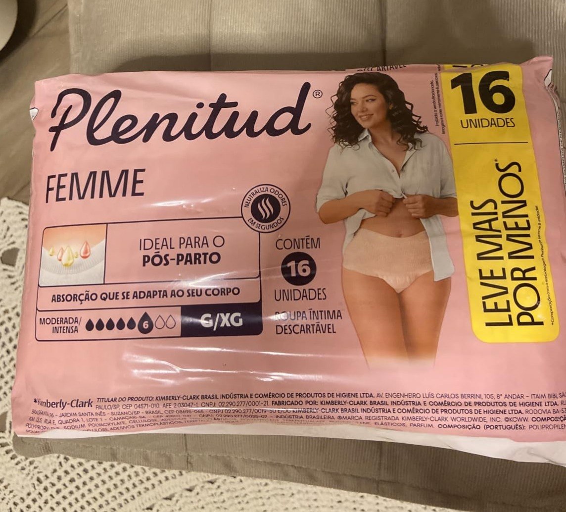 Pack Roupa Íntima Plenitud Femme para Incontinência e Pós Parto Tam. P ao GG - 16 unidades