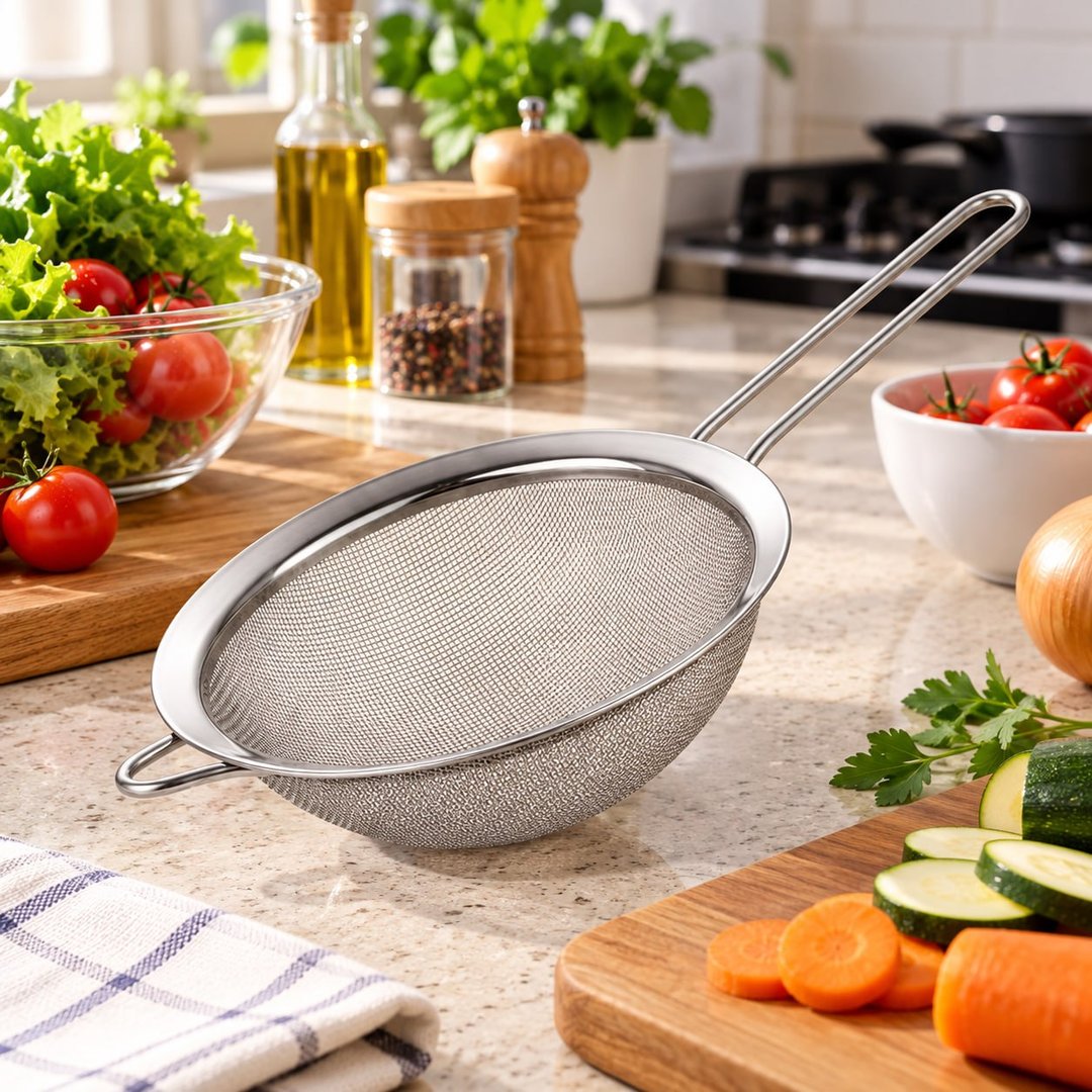 Peneira Para Cozinha 16 cm Em Aço Inox Com Cabo Longo