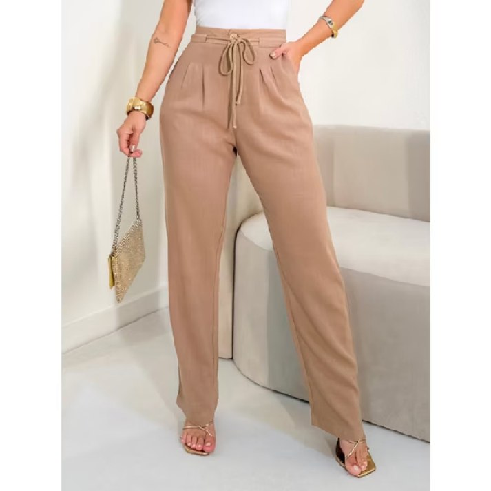CALÇA LINHO COM ALGODÃO COM DETALHE DE CORDINHA G3224