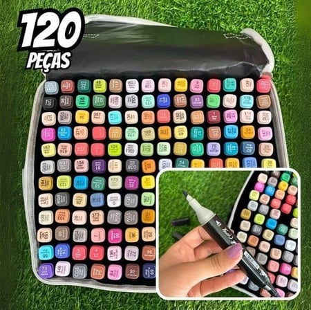 Conjunto Canetas Marcador Canetinha Ponta Dupla 120cores Kit