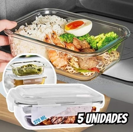 Conjunto 5 Potes Vidro Hermético Mantimentos Marmita 370ml - PRATICASA
