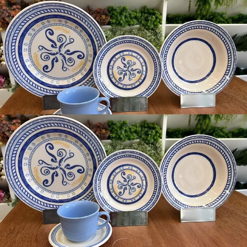 Aparelho De Jantar E Chá 20 Peças Donna Grano Azul Florido