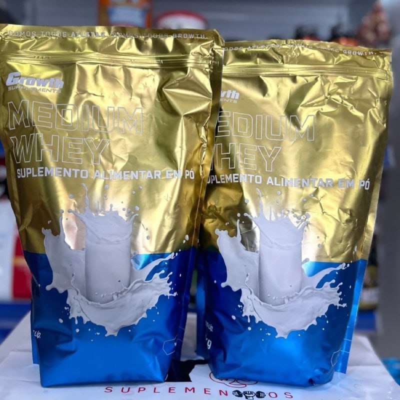 Whey Protein Medium 1kg Growth Supplementos - Natural