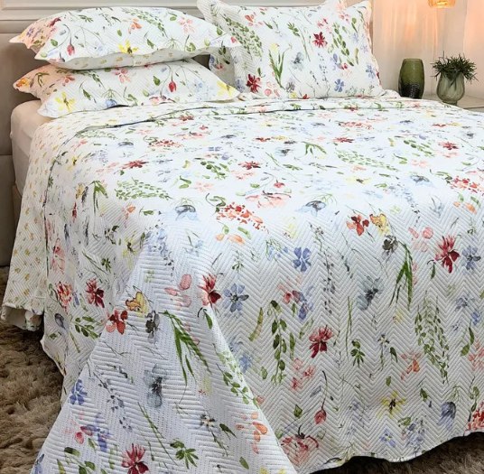 Kit Cobre Leito Colcha Casal Bouti Dupla Face Estampado Branco ou Rosa -  3 peças