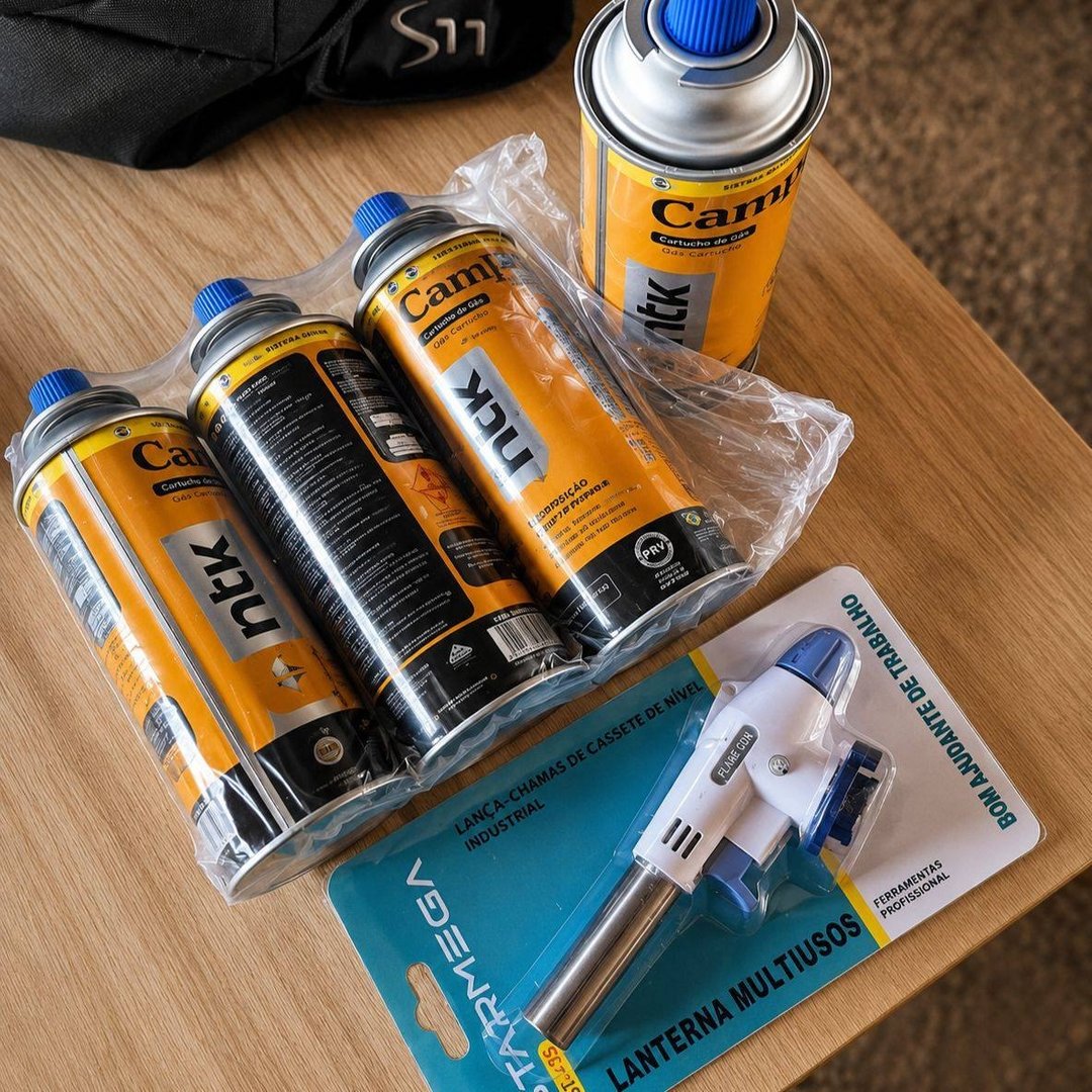 Kit Maçarico Portátil Automático Liderança Ferro E Aço para 1300°C com 4 Refis de Gás Butano
