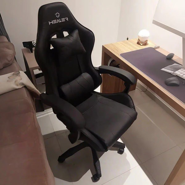 Cadeira Gamer Wells Preta Healer Preto Couro Sintético até 120kg