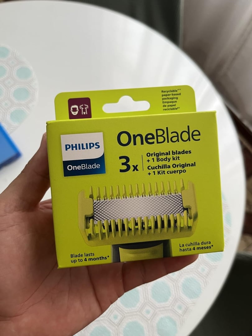 Lâminas de Reposição Originais Philips OneBlade QP630/51 Aço Inoxidável - Raspa, Apara e Contorna - Pacote com 3 un