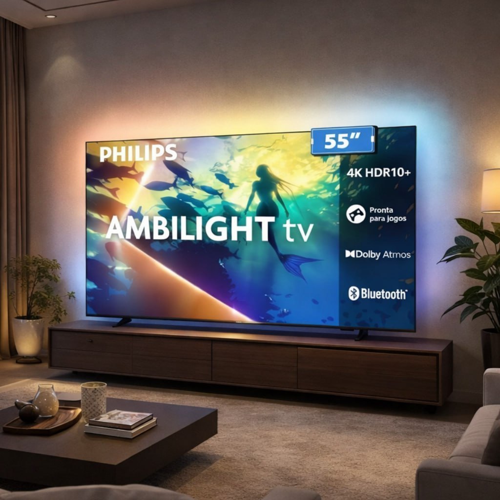 PHILIPS, Smart TV Ambilight 55" 4K, 55PUG8100/78, Comando de Voz, HDR10+/Dolby Atmos, VRR/...