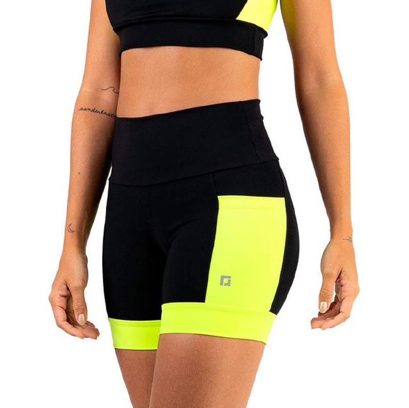 Shorts Feminino Cintura Alta Com Bolsos Academia Corrida 