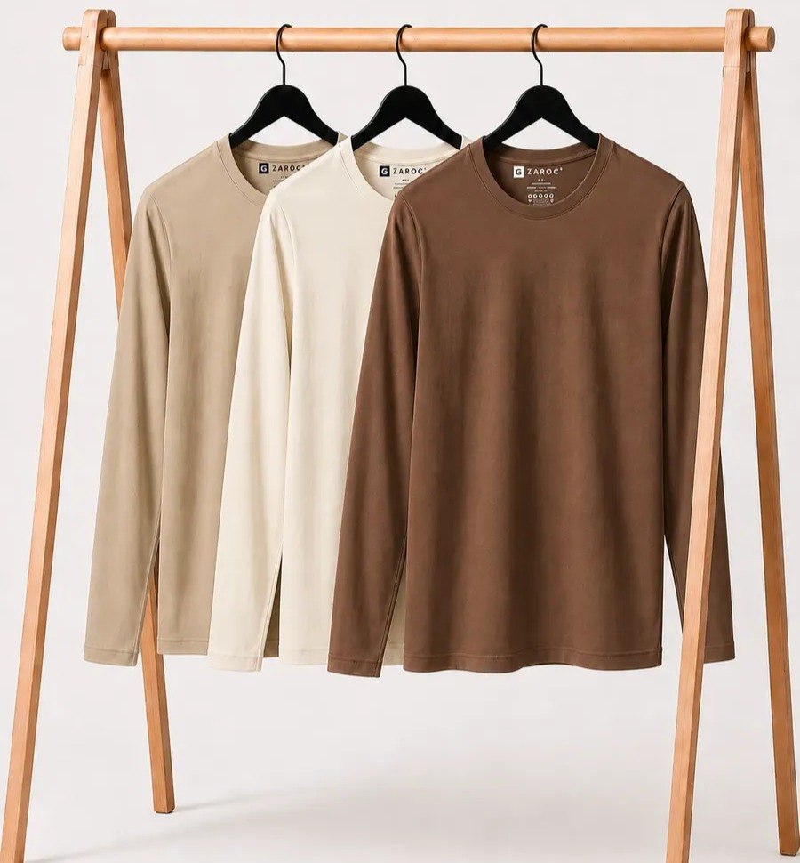 Kit 3 Camiseta Zaroc Manga Longa Slim Algodão 30.1 Masculina Tam. P ao GG - 6 cores
