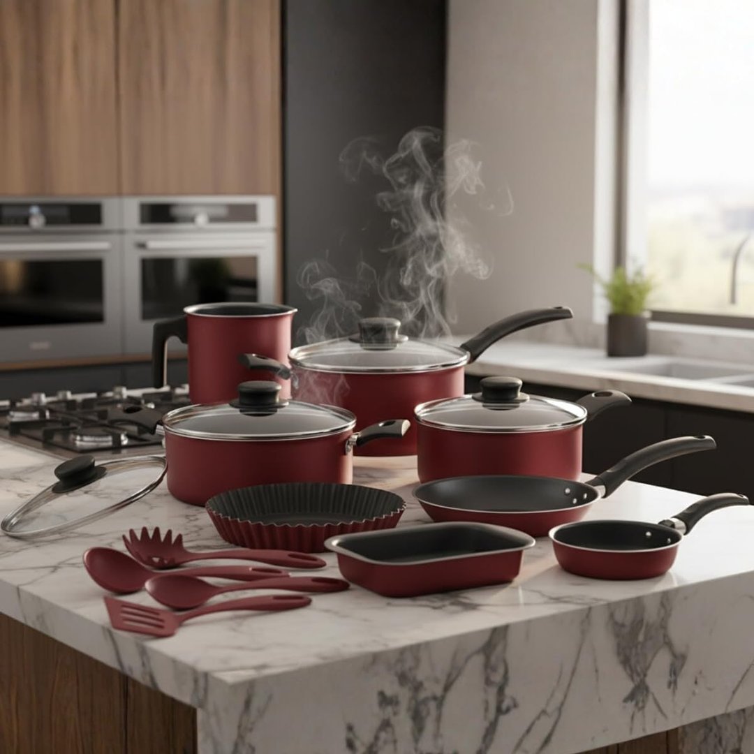 Kit para Cozinha 12 Peças com Jogo de Panelas Vermelho e Utensilios Tramontina Turim