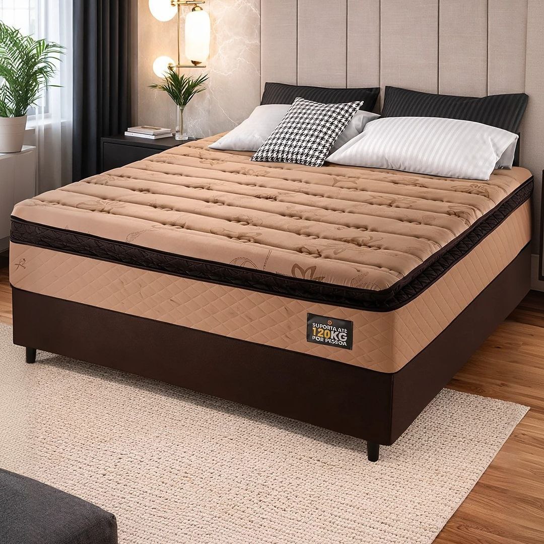 Cama Box Casal Colchão Espuma D33 Pillow Top Van Gogh 138x188x67cm Marrom Hellen - Suporta...