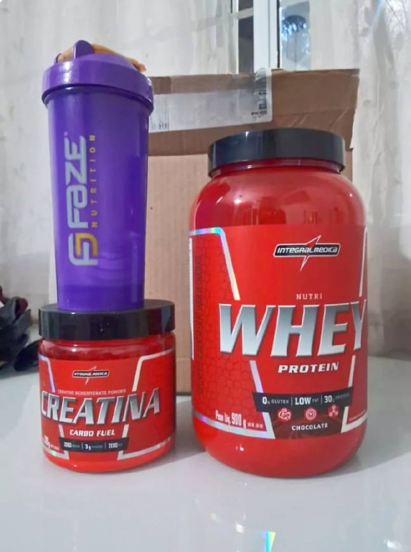 Kit Nutri Whey Pote 900g + Creatina CarboFuel 300g + Coqueteleira